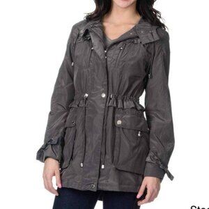 Betsey Johnson Black Ruffle Anorak Faux Fur Zip-Out Lining Hooded Jacket